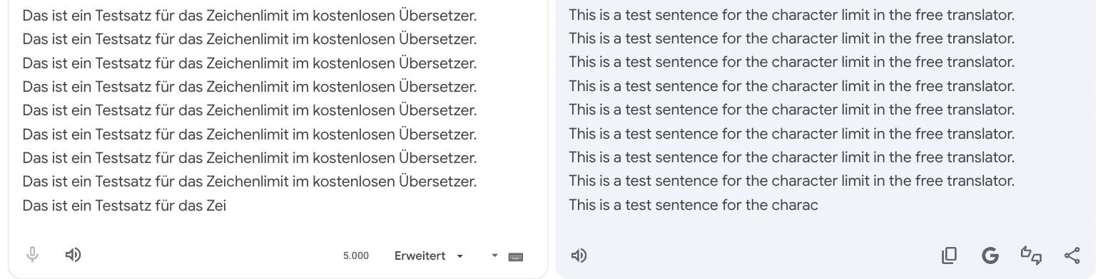 Eingabefeld mit langem Testtext, abgeschnitten nach „Das ist ein Testsatz für das Zei“, Zähler „5.000“ Eingabefeld mit langem Testtext, abgeschnitten nach „Das ist ein Testsatz für das Zei“, Zähler „5.000“